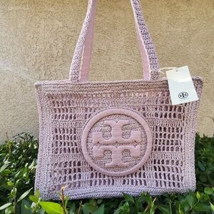 Tory Burch Ella Hand-Crocheted Lavender Small Tote Bag Handbag NWT